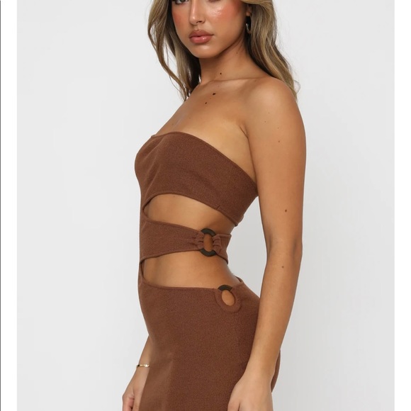 White Fox Boutique cute brown one shoulder mini dress - Picture 2 of 4
